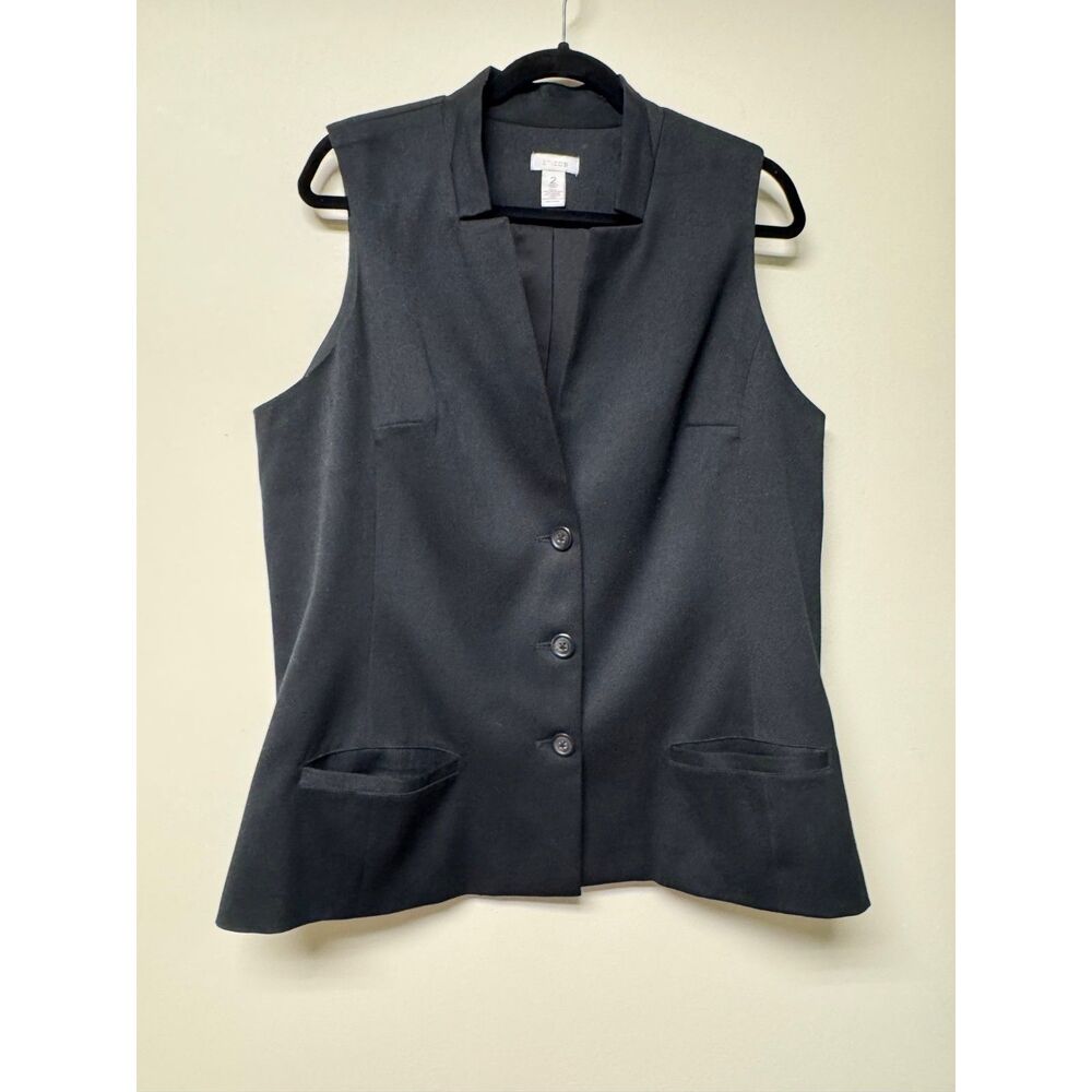 CHICO'S Black Notch Collar Suit Career Vest Button Front, Sz 2 (L)